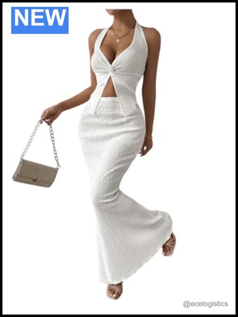 Women's 2pc Halter Cami & Skirt Set Twist Front Backless Summer Outfit